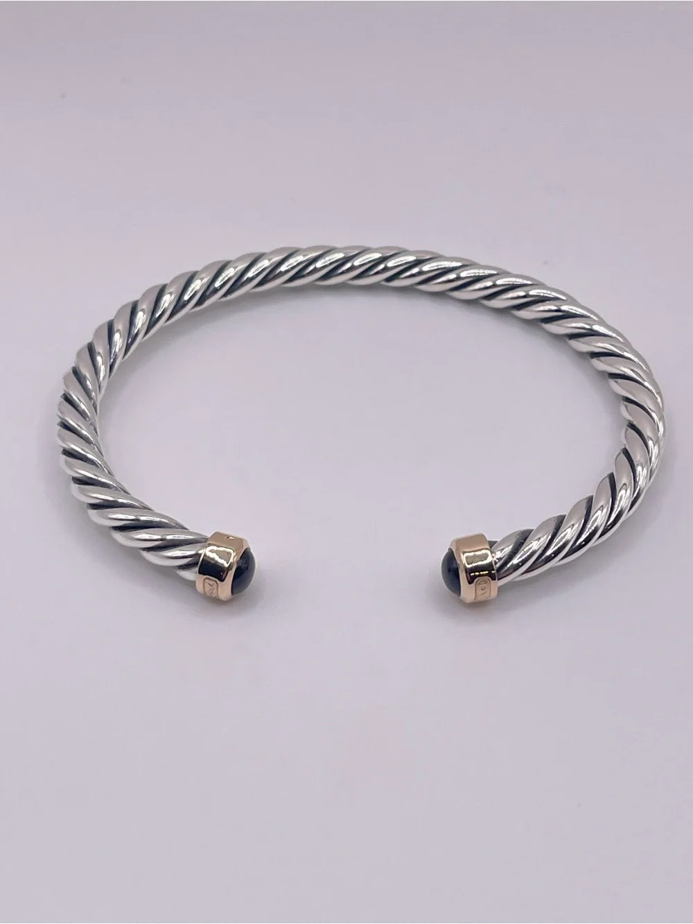 David Yurman Cable Cuff Bracelet with 18K Yellow Gold and Black Onyx, 6mm